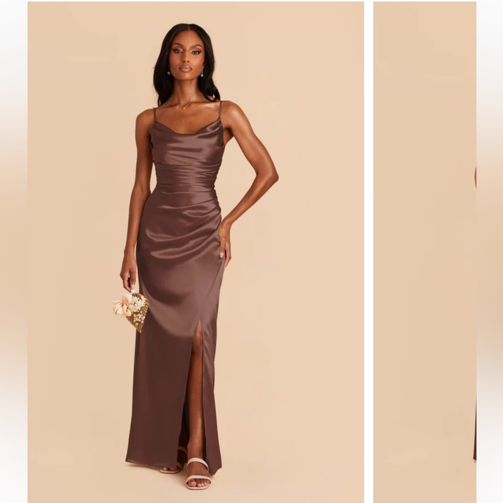 Bridesmaid dress, never worn. Chocolate Brown Satin still in mailing packaging
